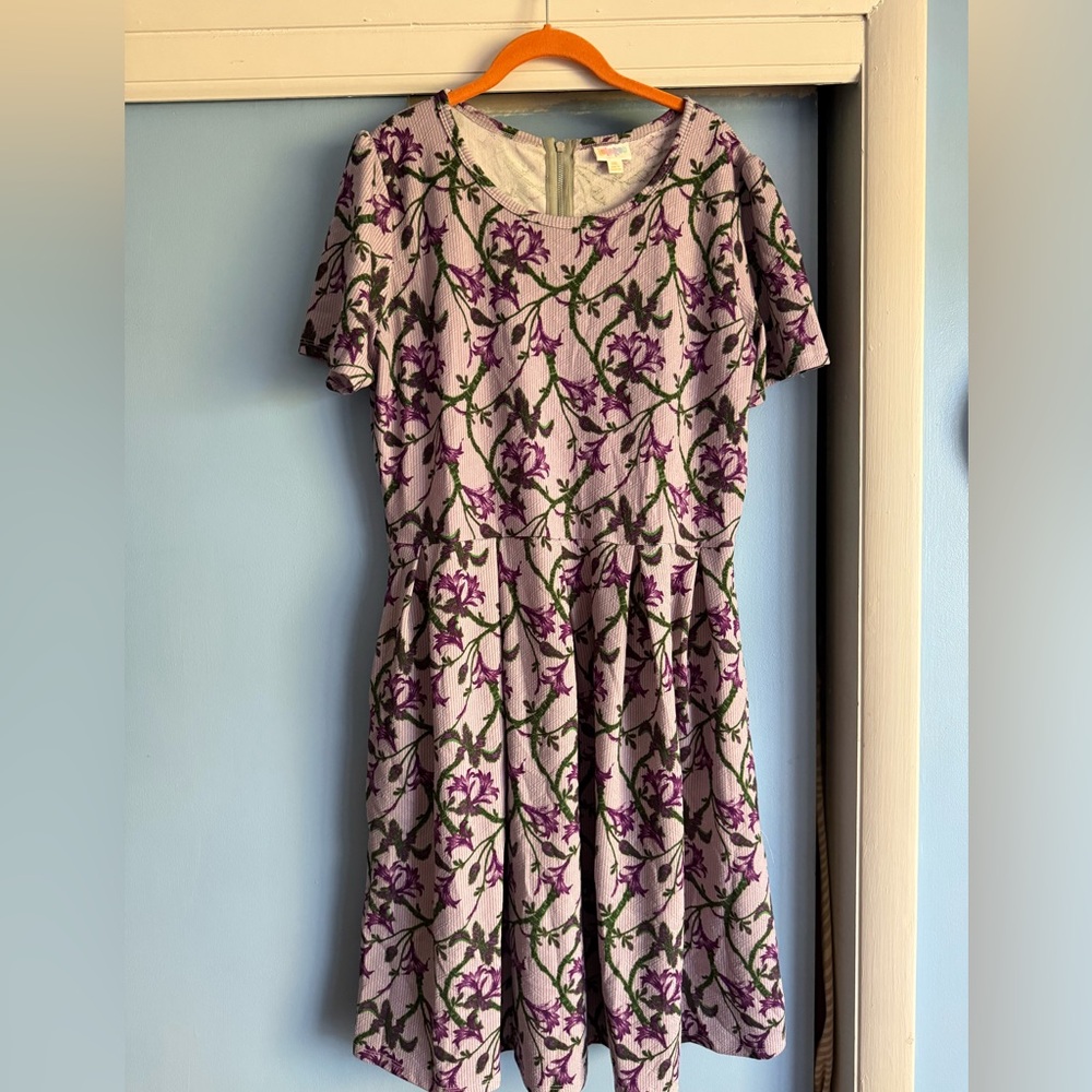 LuLaRoe Amelia Purple and Green Floral Dress -3X